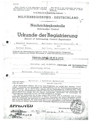 Urkunde der Regierung von 1945
