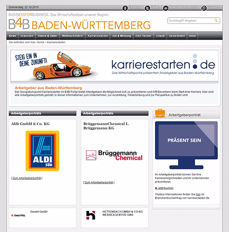 Integration von karrierestarten.de in das Wirtschaftsportal B4B Baden-Württemberg